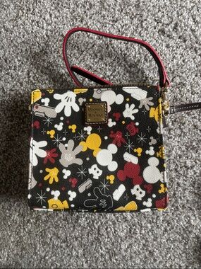 Dooney & Bourke Black Wristlet with Red, Yellow & White Mickey Print